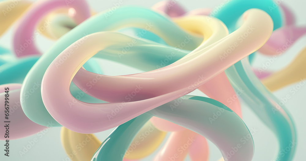 Poster pastel colored abstract ribbons swirling in three dimensions - a vibrant and captivating image showc