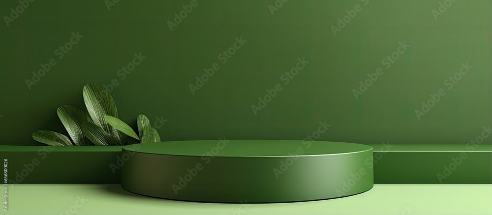 Poster limited background for branding and packaging display green podium with matching backdrop