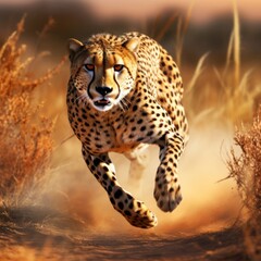 the agility and speed of a cheetah in full sprint, its sleek body racing across the African savannah with unmatched grace