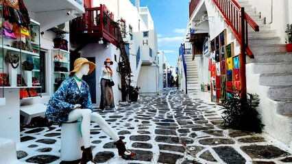 Greece Mykonos Street Beauty Market  - obrazy, fototapety, plakaty