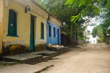 Fototapeta na wymiar Porto Seguro, Bahia, Brazil: colored old houses in historic center of the city of discovery
