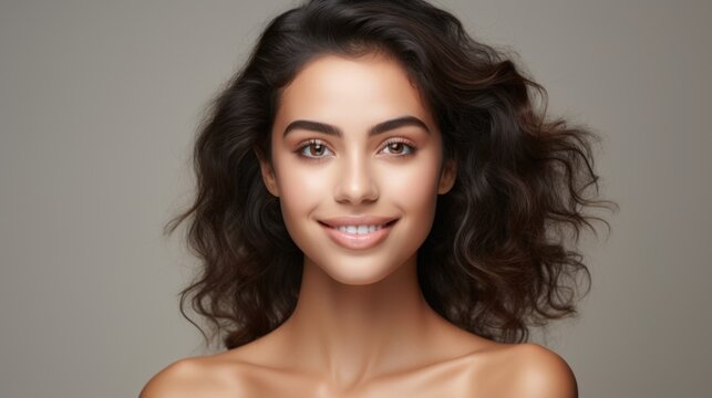 smooth and healthy skin Latin American woman face for cosmetics skincare advertisement commercial. 