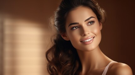 Fototapeta premium smooth and healthy skin Latin American woman face for cosmetics skincare advertisement commercial. 
