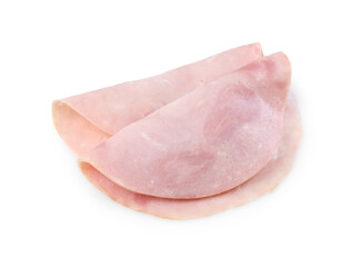 Slices of tasty ham isolated on white