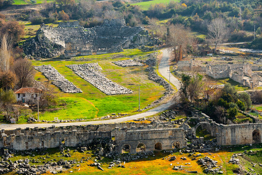 The remains of an ancient Roman theater in Tlos, Turkey...