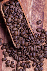 Roasted Coffee Beans on a Wooden Background