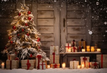 Christmas tree and presents in the spirit of holidays created with AI