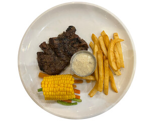 Grilled Beef with French Fries and Vegetables