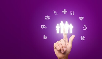 Hands protect family icon, health and house image