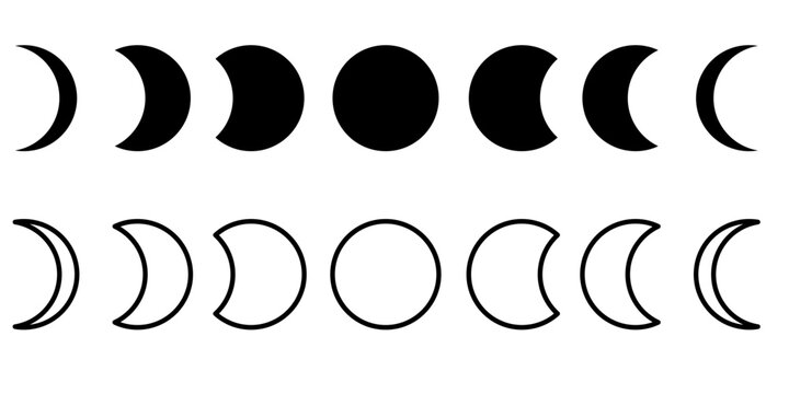 Moon icon. Moon half. Moon phases astronomy icons. Crescent symbol. Vector illustration. EPS 10.