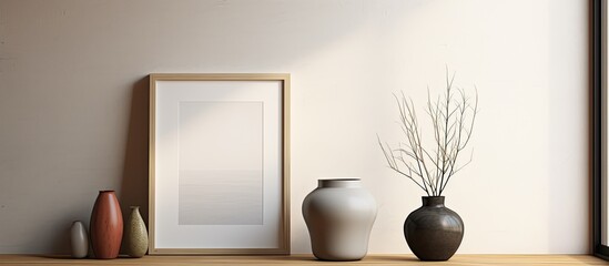 Home interior background with vertical black frame for poster mockup