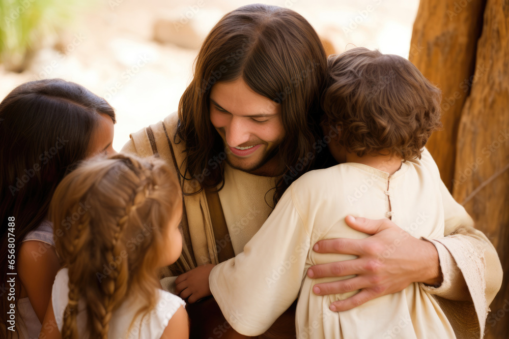 Wall mural Jesus among children