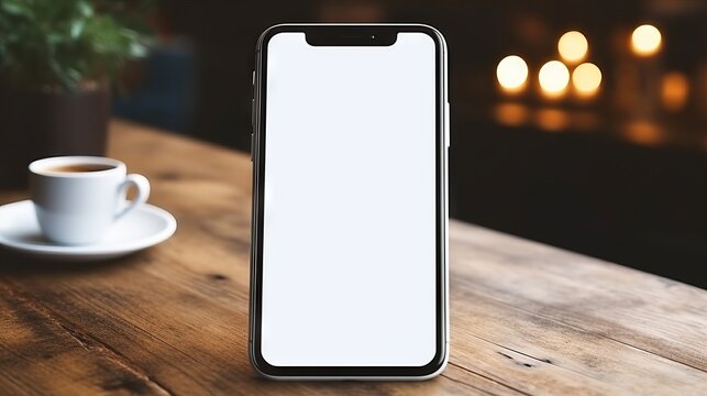 A blank white cell phone mock up ready for your image or text. Generative AI. 