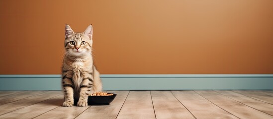 Scotlands clever feline is patiently expecting nourishment from the automatic feeder