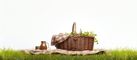 Picnic items on grass also in horizontal format