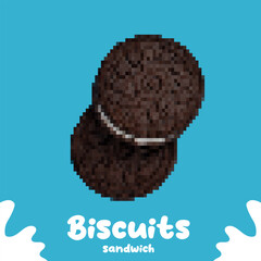 A two-chocolate-biscuit pixel art vector consisting of two layers of chocolate biscuits with a layer of vanilla cream in the middle.
