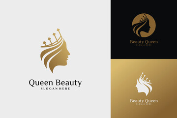 Beauty queen logo design template vector illustration with creative idea