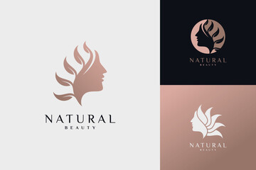 Natural woman beauty logo design template vector illustration with creative idea