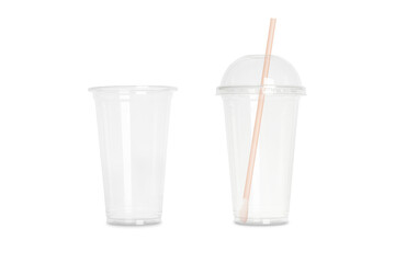 Collage with plastic cup isolated on white