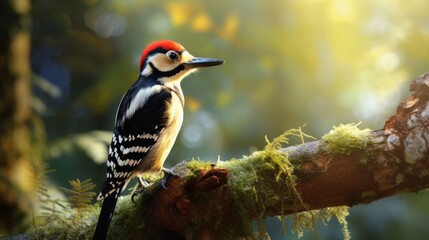 Adorable woodpecker hanging from a tree branch - obrazy, fototapety, plakaty
