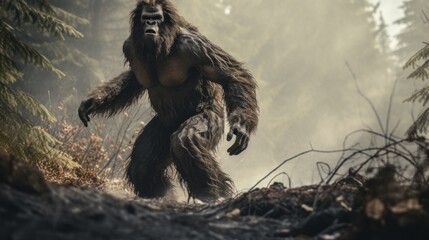 photograph of sasquatch (Bigfoot) wandering in the woods