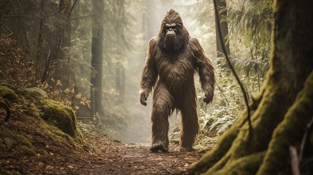 photograph of sasquatch (Bigfoot) wandering in the woods