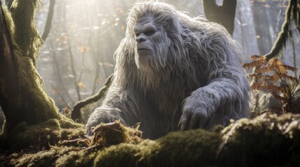abominable snowman (yeti) stalking through the woods