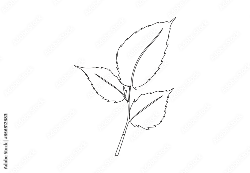 Poster leaf continuous one line drawing. isolated on white background vector illustration. premium vector.