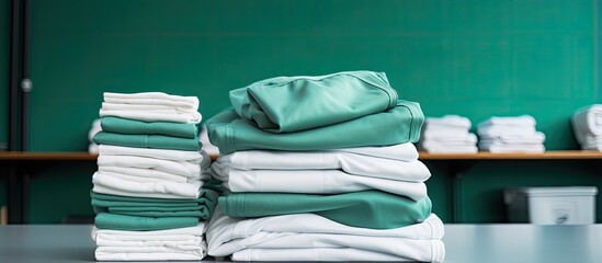 Sterile white and green linens and clothes for healthcare sanitized for hospitals