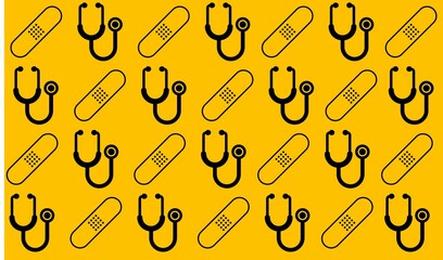 Stethoscope and bandage orange background vector
