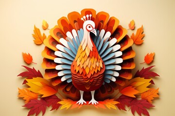 Thanksgiving colorful paper art turkey isolated background