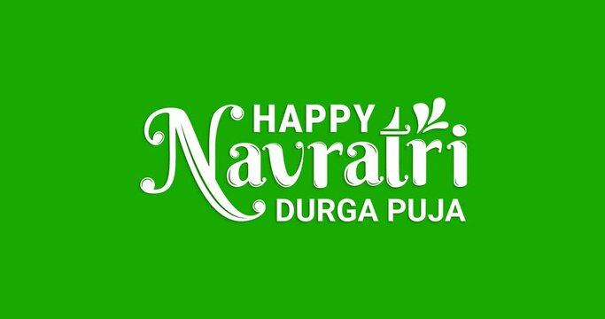 Happy navratri durga puja. Handwritten text calligraphy animation on the green screen alpha channel. Great for autumn celebrations, festivals, and Hinduism events. Transparent Background