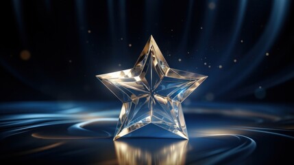 Crystal 3D star on dark luxury background. Elegant award ceremony background.