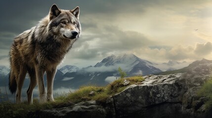 wolf in the mountains, AI generated, background image