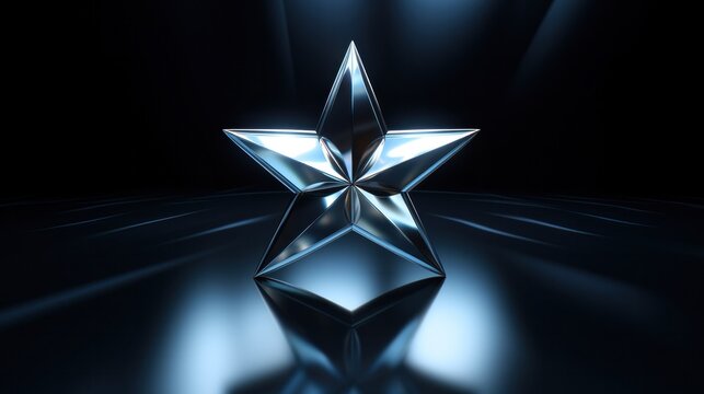 3D Silver matalic star on dark luxury background. Elegant award ceremony background.