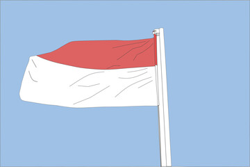 vector red and white flag flying against a blue sky background