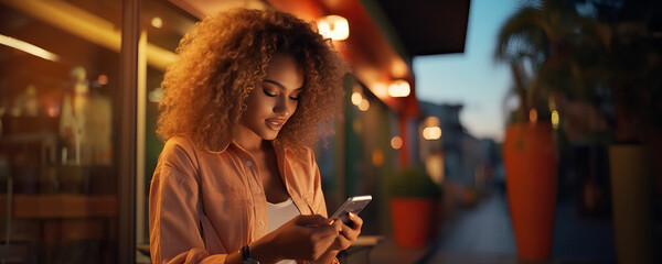 Portrait of a young woman interacting with people on social media with her smartphone, concept of connecting with others via technology