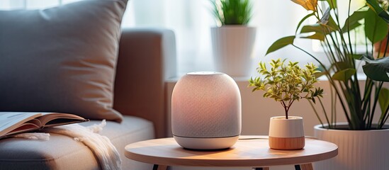 Living rooms smart speaker device becomes part of a smart home systems intelligent assistant