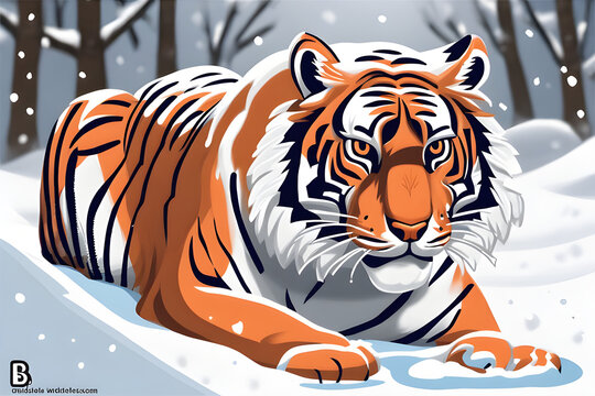 the Bangal tiger on the snow. Generative Ai