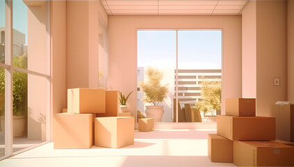 a room with empty boxes or a house move