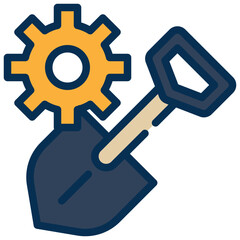 gear cog construction shovel tool work filled outline