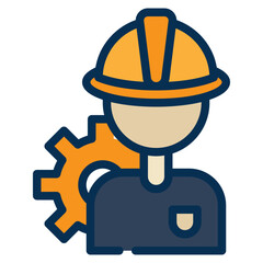 man worker construction gear cog filled outline