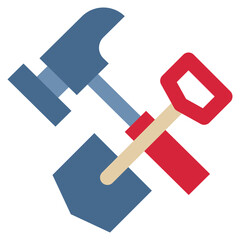 shovel hammer construction tool work flat style