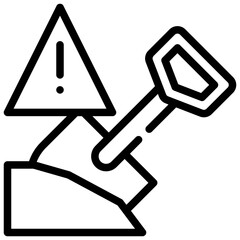 beware construction site shovel exclamation simple line