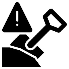 beware construction site shovel exclamation solid glyph