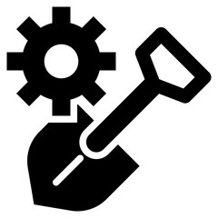 gear cog construction shovel tool work solid glyph