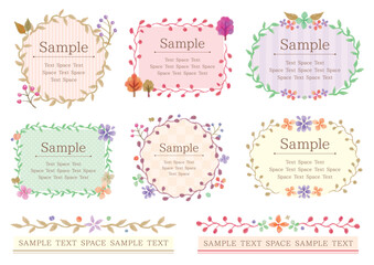 水彩風の植物の飾りの付いた暖色系フレームセット