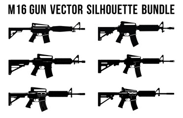 Vector Weapons Silhouette Bundle, Isolated Machine Gun silhouettes Set, Collection of various Firearms Bundle