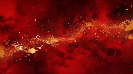 Red and gold glittery liquid background with magical galaxy effect