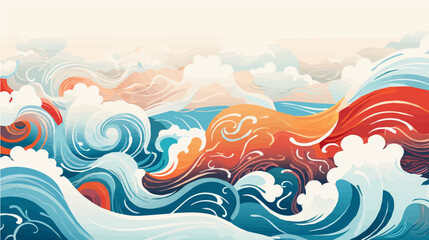 hand paint Seamless doodle simple art. Wave background.